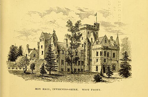 The second Moy Hall, Inverness-shire, seat of the chief of Clan Mackintosh and Clan Chattan, which replaced the first Moy Hall. The picture – which appears in A. M. Mackintosh's 1903 book 'The Mackintoshes and Clan Chattan – shows it in the form it took after its remodelling in the 1870s. This enlarged Moy Hall was demolished in the 1950s