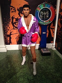 Wax statue of Ali at Madame Tussauds, London