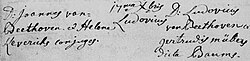 Ludwig van Beethoven baptismal document