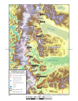 Boundary based on 1898 landmarks set by the peritos in the Southern Patagonian Ice Field.[20][9]