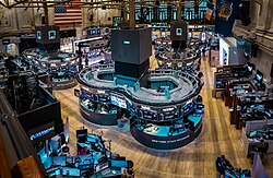 The New York Stock Exchange on Wall Street, the world's largest stock exchange by market capitalization[336]