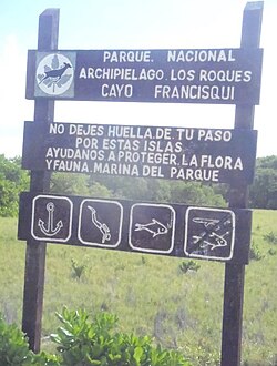 Sign of the Venezuelan National Parks Institute on the island of Francisquí