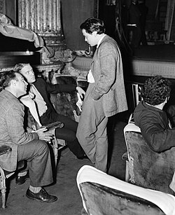 From left, Houseman, Edwin Denby and Welles at a rehearsal of Horse Eats Hat (1936)