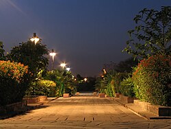 A well-lit path in Delhi's Garden of Five Senses