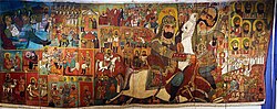 Depiction of the twelve Imams and episodes from their lives including the Battle of Karbala, Iranian painting, oil on canvas, 19th century from the Tropenmuseum Amsterdam