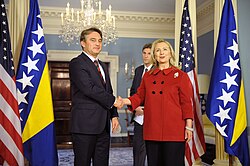 Željko Komšić, Croat member of the Bosnian Presidency, and Hillary Clinton, U.S. Secretary of State, 13 December 2011