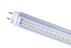 A 17 W tube of LEDs which has the same intensity as a 45 W fluorescent tube