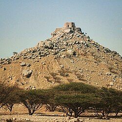 Dhayah Fort at the hill top. In 1819 it was the last Al-Qasimi stronghold to fall in the Persian Gulf campaign of 1819. The fall of Dhayah was to pave the way for the signing of the General Maritime Treaty of 1820.