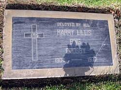 Crosby's grave at Holy Cross Cemetery in Culver City, California, marked with an incorrect birth year