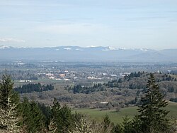 The OSU campus and Cascade Range from Fitton Green Natural Area