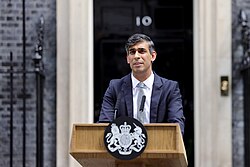 Prime minister Rishi Sunak announces his resignation outside 10 Downing Street, 5 July 2024.