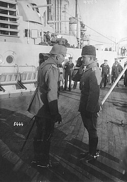 Kaiser Wilhelm II with Enver Pasha, October 1917. Staunchly pro-German, Enver was one of the main perpetrators of the Armenian genocide.
