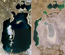 Aral Sea in 1989 and 2008