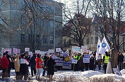 A teachers' strike in Tartu, Estonia in front of the Ministry of Education building, March 2012