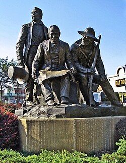 The Kansas City Pioneer Square monument in Westport features Pony Express founder Alexander Majors, Westport and Kansas City founder John Calvin McCoy, and mountain man Jim Bridger who owned Chouteau's Store.