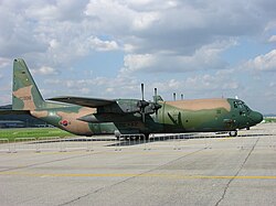 A Lockheed C-130 Hercules transport aircraft