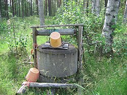 An old-fashioned water well in the countryside of Utajärvi, Finland