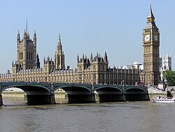 The Palace of Westminster in London, United Kingdom. The Westminster system originates from the British Houses of Parliament.