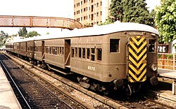 A train with Metropolitan Vickers wagons acquired in the 1910s. They were in use until the 1990s.