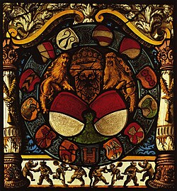Standesscheibe of Solothurn, c. 1520, with two lions as supporters
