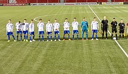 Basel Under-19s line up prior to their UEFA Youth League match away to Hamilton Accies, 2018.