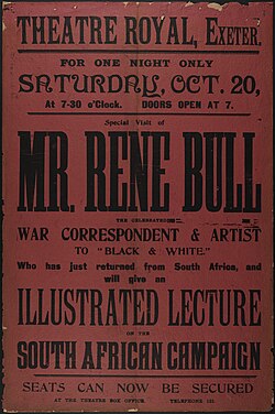 Playbill for an "illustrated lecture" on the campaign by war correspondent and artist René Bull,1900