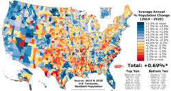 Average annual population growth rate in each county of the 50 states, Washington, D.C., and Puerto Rico between 2010 and 2020, according to the U.S. Census Bureau