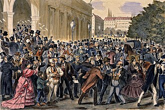 Black Friday, 9 May 1873, Vienna Stock Exchange. The Panic of 1873 and Long Depression followed.
