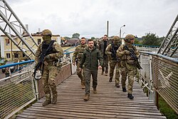 Zelenskyy near the frontline in the Kharkiv counteroffensive, 14 September 2022