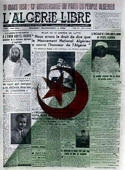 Front page Free Algeria in 1950 for the celebration of the 13th anniversary of the Algerian People's Party.