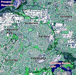 Four green belts in Western Sydney, Australia; three of them are riparian strips along creeks, serving as natural corridors for recreation and ecological conservation in the region.[1]