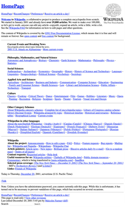 The Wikipedia home page on December 20, 2001[f]