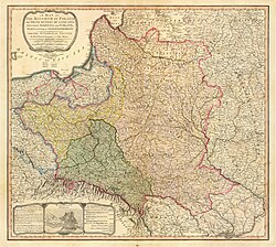 "A map of the Kingdom of Poland and the Grand Duchy of Lithuania including Samogitia and Curland divided according to their dismemberments with the Kingdom of Prussia" from 1799