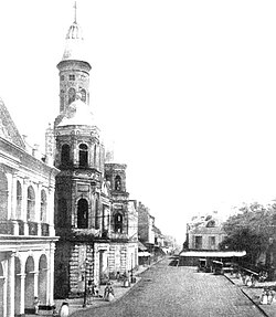 Chartres Street side of the square, 1842, before the cathedral's remodeling and before the Pontalba Buildings.