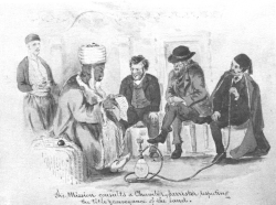 Depiction of a hookah shop in Lebanon