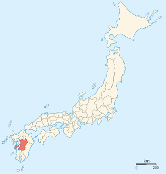 Map of Japanese provinces (1868) with Higo Province highlighted