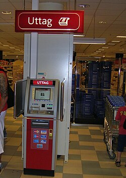 Smaller indoor ATMs dispense money inside convenience stores and other busy areas, such as this off-premises Wincor Nixdorf mono-function ICA ATM in Sweden.