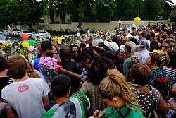 Members of the public paying their respects outside Mandela's Houghton home