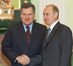 Kwaśniewski with Russian President Vladimir Putin in Moscow, October 2001