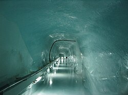 The Sphinx Tunnel connecting Jungfraujoch railway station to the Sphinx Observatory, through a glacier at the Jungfraujoch