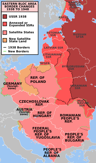 Eastern Bloc Area Border changes 1938 to 1948