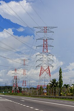 High voltage electricity pylon located near the Kimanis Power Plant