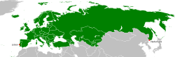 Area from Lisbon to Vladivostok with all European and CIS countries