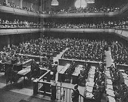 A session of the Assembly (1923), meeting in Geneva at the Salle de la Réformation (in a building at the corner of Boulevard Helvétique and Rue du Rhône) from 1920 to 1929, and at the Bâtiment électoral or Palais Électoral (Rue du Général- Dufour 24) from 1930 to 1936 as well as for special sessions at the Palais du désarmement adjacent to the Palais Wilson,[82] before moving into the Assembly Hall of the Palace of Nations.