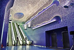 Toledo station on Line 1 of the Naples Metro. On 30 November 2012, the Toledo station was elected by The Daily Telegraph as the most beautiful subway station in Europe and the world,[87][88][89][90] a recognition echoed by CNN's rankings.[91]