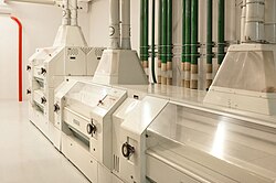 Equipment at Tartu Mill. Modern food processing factories are often highly automated.