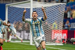 Messi celebrating after scoring against Egypt in the 2026 FIFA World Cup round of 16