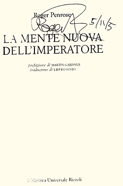 A copy of The Emperor's New Mind Italian edition signed by Penrose, 2005