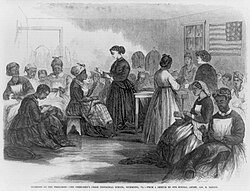 An industrial school set up for ex-slaves in Richmond during Reconstruction (Frank Leslie's illustrated newspaper, September 22, 1866)