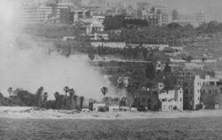 An Israeli bombardment of a PLO position on the Lebanese coast